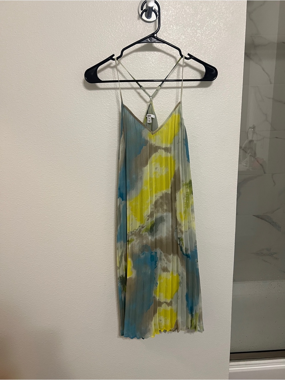 Bar III Pleated Slip Dress in Yellow, Blue, Olive